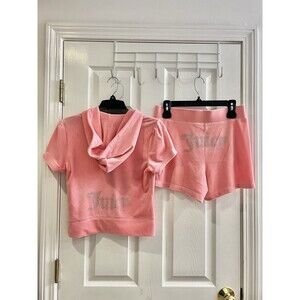 Juicy couture Size S Flamingo velour tracksuit set short sleeve jacket Short
